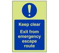V Safety Glow In The Dark Keep Clear Exit From Emergency Escape Route Sign - 100mm x 150mm - Self Adhesive Vinyl