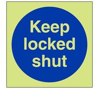 V Safety Glow In The Dark Keep Locked Shut Fire Door Sign - 200mm x 200mm - Self Adhesive Vinyl