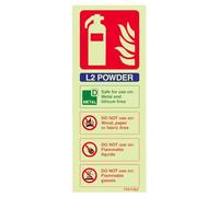 V Safety Glow In The Dark L2 Powder Id Fire Extinguisher Sign - 75mm x 200mm - Rigid Plastic