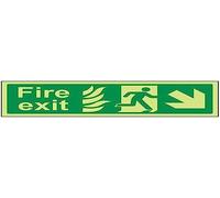 V Safety Glow In The Dark NHS Fire Exit Arrow Down Right Sign - 450mm x 150mm - Self Adhesive Vinyl