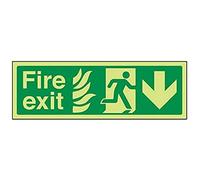 V Safety Glow In The Dark NHS Fire Exit Arrow Down Sign - 300mm x 100mm - Rigid Plastic