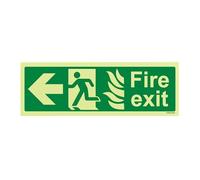 V Safety Glow In The Dark NHS Fire Exit Arrow Left Sign - 300mm x 100mm - Rigid Plastic