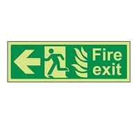 V Safety Glow In The Dark NHS Fire Exit Arrow Left Sign - 450mm x 150mm - Self Adhesive Vinyl