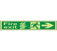 V Safety Glow In The Dark NHS Fire Exit Arrow Right Sign - 450mm x 150mm - Rigid Plastic