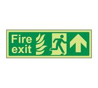 V Safety Glow In The Dark NHS Fire Exit Arrow Up Sign - 600mm x 200mm - Rigid Plastic