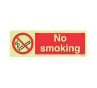V Safety Glow In The Dark No Smoking Prohibition Sign - 300mm x 100mm - Rigid Plastic