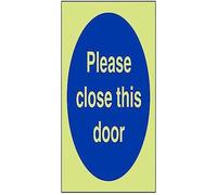 V Safety Glow In The Dark Please Close This Door Mandatory Sign - 100mm x 100mm - Rigid Plastic