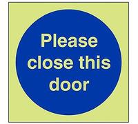 V Safety Glow In The Dark Please Close This Door Mandatory Sign - 200mm x 200mm - Self Adhesive Vinyl