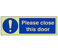 V Safety Glow In The Dark Please Close This Door Sign - 300mm x 100mm - Rigid Plastic