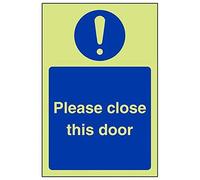 V Safety Glow In The Dark Please Close This Door Sign - Portrait - 100mm x 150mm - Self Adhesive Vinyl
