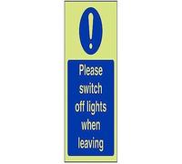 V Safety Glow In The Dark Please Switch Off Lights When Leaving Sign - 150mm x 200mm - Self Adhesive Vinyl