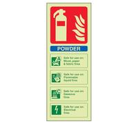 V Safety Glow In The Dark Powder Id Fire Extinguisher Sign - 100mm x 280mm - Rigid Plastic