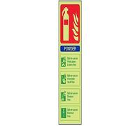 V Safety Glow In The Dark Powder Id Fire Extinguisher Sign - 100mm x 280mm - Self Adhesive Vinyl