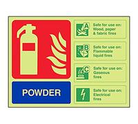 V Safety Glow In The Dark Powder Id Fire Extinguisher Sign - 200mm x 150mm - Rigid Plastic