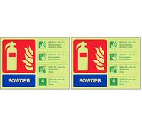 V Safety Glow In The Dark Powder Id Fire Extinguisher Sign - 200mm x 150mm - Rigid Plastic (Pack of 2)