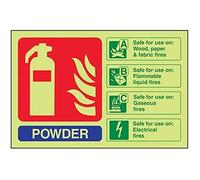 V Safety Glow In The Dark Powder Id Fire Extinguisher Sign - 200mm x 150mm - Self Adhesive Vinyl