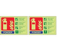 V Safety Glow In The Dark Powder Id Fire Extinguisher Sign - 200mm x 150mm - Self Adhesive Vinyl (Pack of 2)
