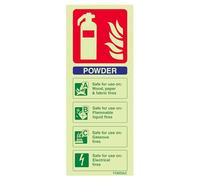 V Safety Glow In The Dark Powder Id Fire Extinguisher Sign - 75mm x 200mm - Rigid Plastic, Blue/Green/Red, 11005AC-G