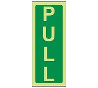 V Safety Glow In The Dark Pull Door Sign - 60mm x 150mm - Rigid Plastic