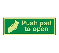 V Safety Glow In The Dark Push Pad To Open Door Sign - 450mm x 150mm - Rigid Plastic