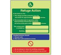 V Safety Glow In The Dark Refuge Action/Point Located On Fire Notice Sign - 150mm x 200mm - Self Adhesive Vinyl