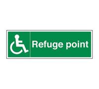 V Safety Glow In The Dark Refuge Point Fire Assembly Sign - 450mm x 150mm - Self Adhesive Vinyl