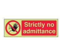 V Safety Glow In The Dark Strictly No Admittance Prohibition Sign - 300mm x 100mm - Rigid Plastic