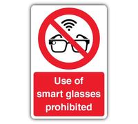 V Safety Glow In The Dark The Use Of Smart Glasses Is Prohibited Sign - 200 x 300 mm - Standard Glow Rigid Plastic - Prohibition Signage - Made in Britain