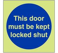 V Safety Glow In The Dark This Door Must Be Kept Locked Shut Sign - 100mm x 100mm - Self Adhesive Vinyl