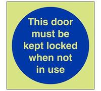 V Safety Glow In The Dark This Door To Be Kept Locked When Not In Use Sign - 200mm x 200mm - Self Adhesive Vinyl