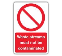 V Safety Glow In The Dark Waste Streams Must Not Be Contaminated Sign - 150 x 200 mm - Standard Glow Self Adhesive Vinyl - Prohibition Signage - Made in Britain