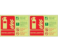 V Safety Glow In The Dark Water Additive Id Fire Extinguisher Sign - 150mm x 100mm - Rigid Plastic (Pack of 2)