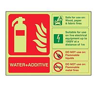 V Safety Glow In The Dark Water Additive Id Fire Extinguisher Sign - 200mm x 150mm - Rigid Plastic