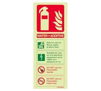 V Safety Glow In The Dark Water, Additive Id Fire Extinguisher Sign - 75mm x 200mm - Rigid Plastic