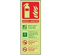 V Safety Glow In The Dark Water, Additive Id Fire Extinguisher Sign - 75mm x 200mm - Self Adhesive Vinyl