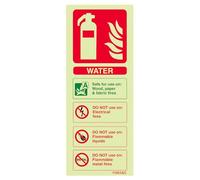 V Safety Glow-in-the-Dark Water Fire Extinguisher Sign - 75×200 mm Rigid Plastic - ISO 7010 Compliant Fire Safety Signage - Photoluminescent Wall Label for Workplace & Building Fire Points
