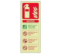 V Safety 11001AC-G Glow In The Dark Water Id Fire Extinguisher Sign - 75mm x 200mm - Rigid Plastic, Green/Red