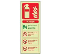 V Safety Glow In The Dark Water Id Fire Extinguisher Sign - 100mm x 280mm - Rigid Plastic