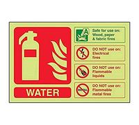 V Safety Glow In The Dark Water Id Fire Extinguisher Sign - 150mm x 100mm - Rigid Plastic