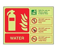 V Safety Glow In The Dark Water Id Fire Extinguisher Sign - 200mm x 150mm - Rigid Plastic