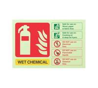 V Safety Glow In The Dark Wet Chemical Id Fire Extinguisher Sign - 150mm x 100mm - Rigid Plastic