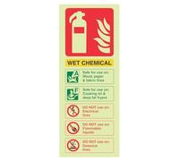 V Safety Glow In The Dark Wet Chemical Id Fire Extinguisher Sign - 75mm x 200mm - Rigid Plastic