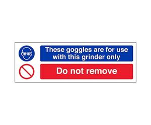 V Safety Goggles For Use With Grinder/Do Not Remove 450 x 150 mm - Glow In The Dark 1mm Rigid Plastic Safety Sign