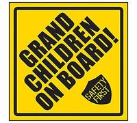 V Safety Grand Children on Board! Safety First Sign - 150mm x 150mm - Yellow Rigid Plastic