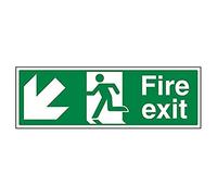 V Safety,Green,14005BJ-S Fire Exit Arrow Down Left Sign - Landscape - 450mm x 150mm - Self Adhesive Vinyl