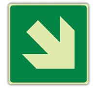V Safety Green Diagonal Arrow Sign - 80 x 80 mm - Triple Glow Vinyl | Glow In The Dark | Triple Glow Self Adhesive Vinyl | Fire Safety Signage - Made in Britain