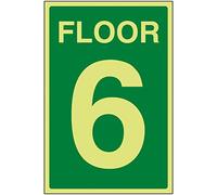 V Safety Green Floor 6 Sign - 200x300mm - Photoluminescent Rigid Plastic