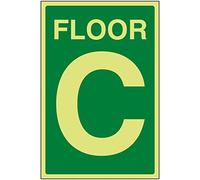 V Safety Green Floor C Sign - 150x200mm - Photoluminescent Rigid Plastic
