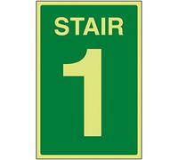 V Safety Green Stair 1 Sign - 150x200mm - Photoluminescent Rigid Plastic