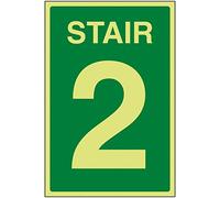 V Safety Green Stair 2 Sign - 200x300mm - Photoluminescent Rigid Plastic